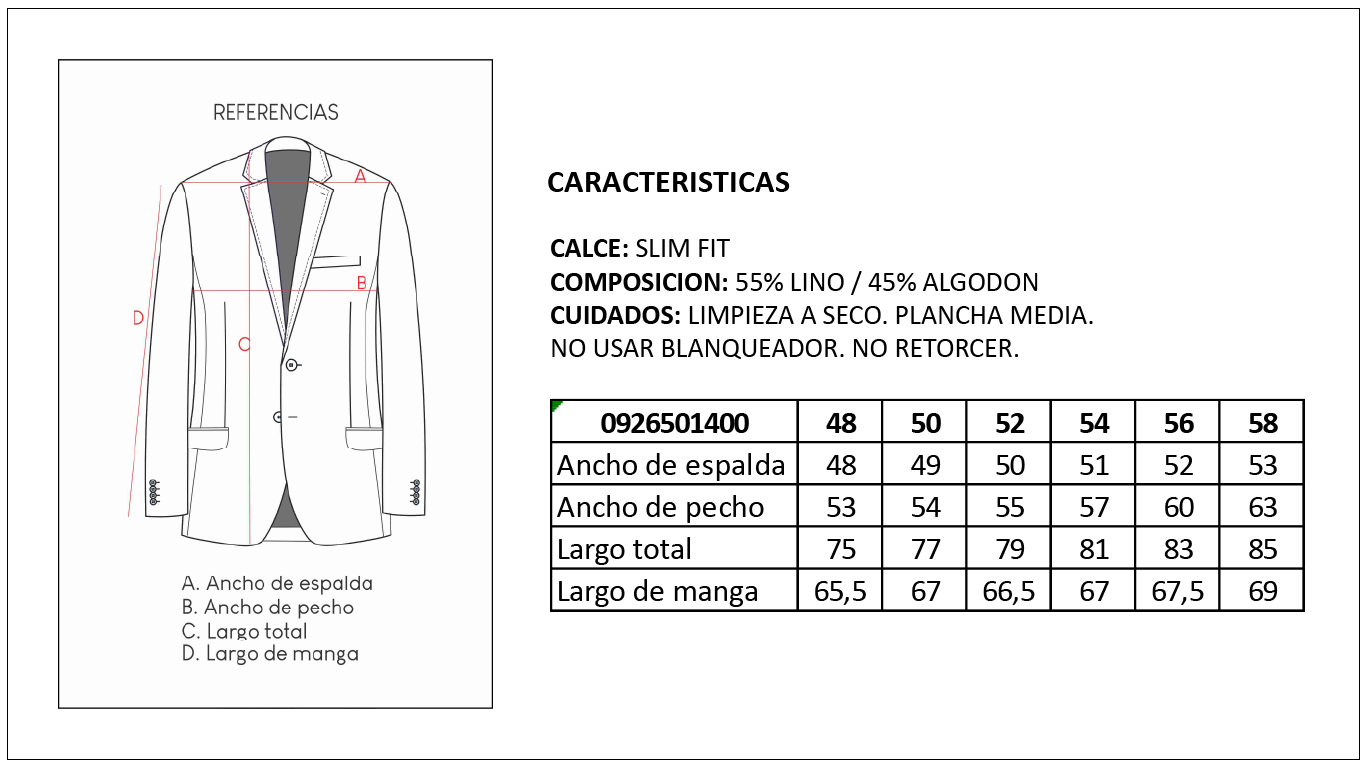Tabla de Talles Saco Lino Hombre Britches